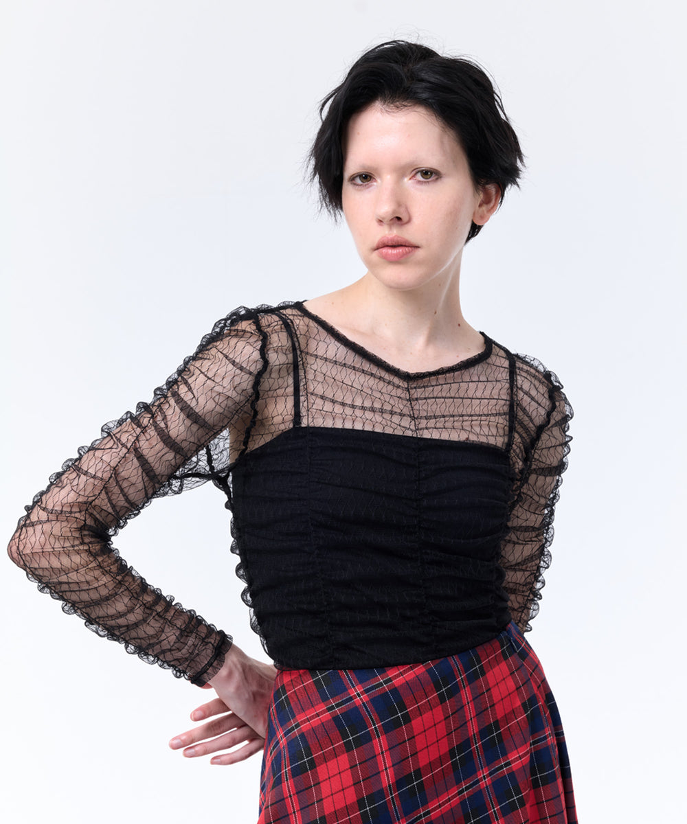 【美品】ブルレア　Hem tulle docking pullover blueleブルレアHem tulle docking pulloverホワイト