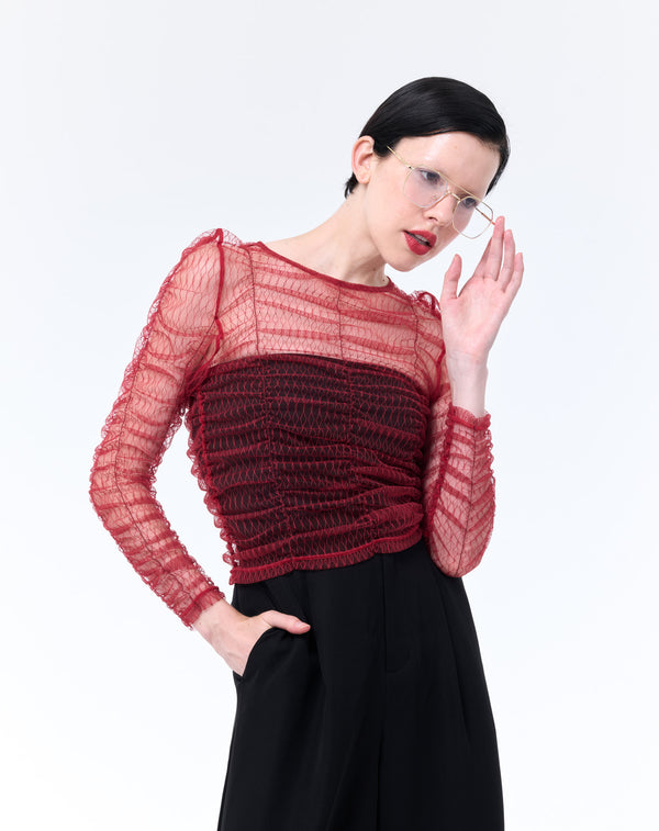 SHIRRING TULLE PULLOVER