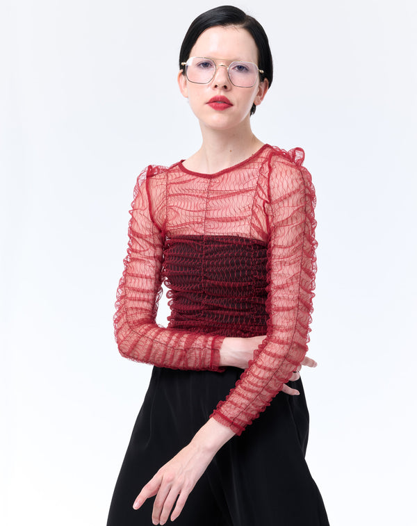 SHIRRING TULLE PULLOVER