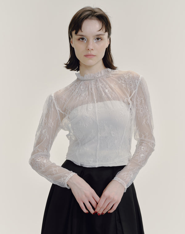 LACE STAND NECK PULLOVER