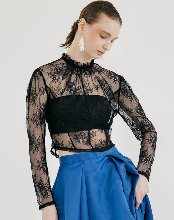 LACE STAND NECK PULLOVER