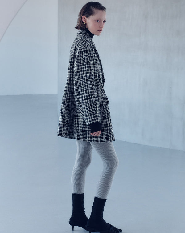 WOOL CHECK LANTERN SILHOUETTE COAT
