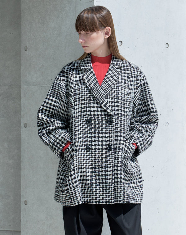 WOOL CHECK LANTERN SILHOUETTE COAT