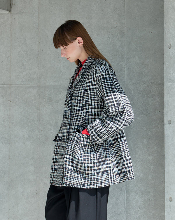 WOOL CHECK LANTERN SILHOUETTE COAT