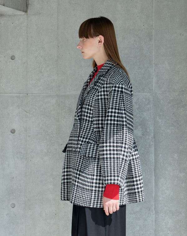 WOOL CHECK LANTERN SILHOUETTE COAT