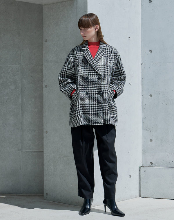WOOL CHECK LANTERN SILHOUETTE COAT