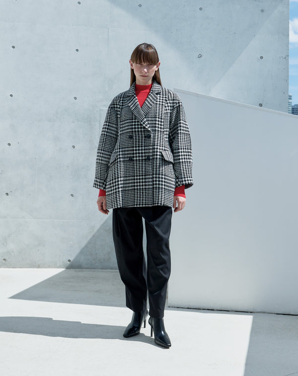 WOOL CHECK LANTERN SILHOUETTE COAT