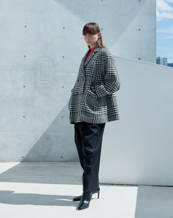 WOOL CHECK LANTERN SILHOUETTE COAT