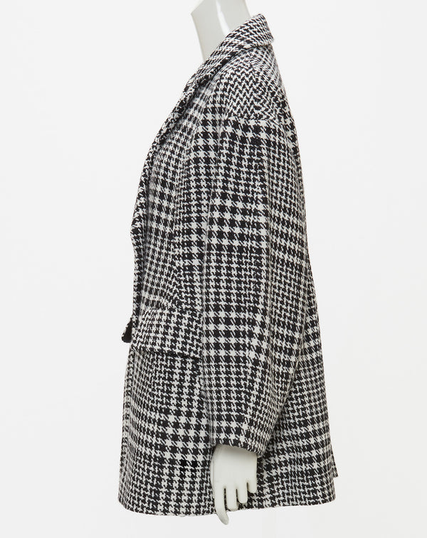WOOL CHECK LANTERN SILHOUETTE COAT