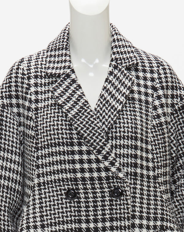 WOOL CHECK LANTERN SILHOUETTE COAT