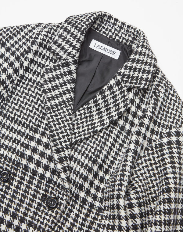 WOOL CHECK LANTERN SILHOUETTE COAT