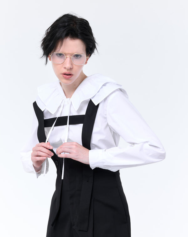 HOODED RUFFLE BLOUSE