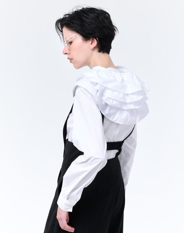 HOODED RUFFLE BLOUSE