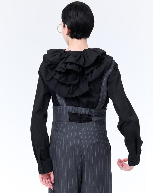 HOODED RUFFLE BLOUSE