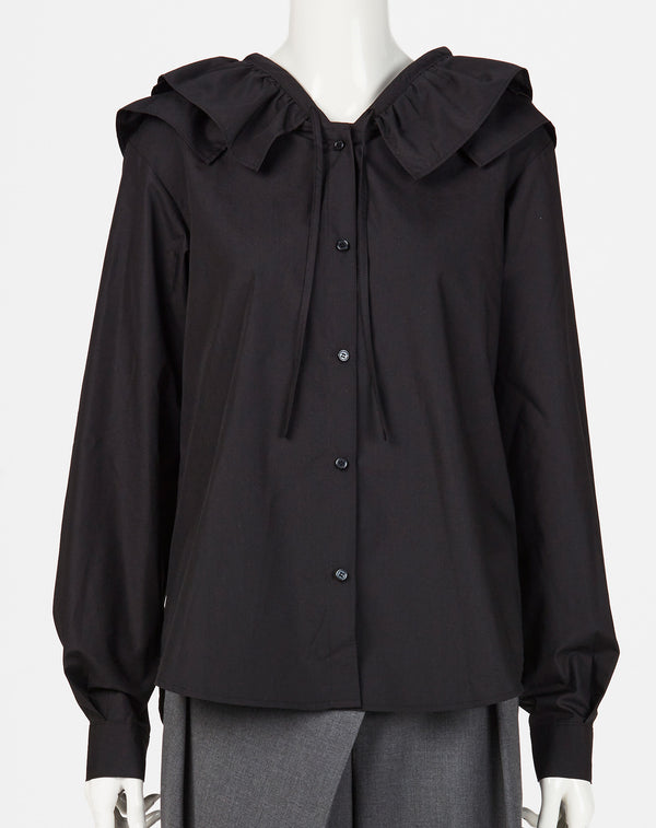 HOODED RUFFLE BLOUSE