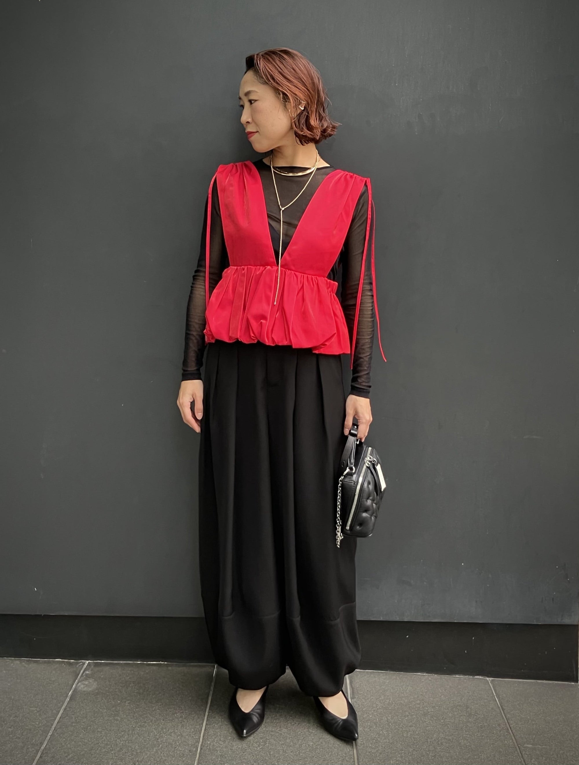 SHEER RIBBED HIGH NECK KNIT