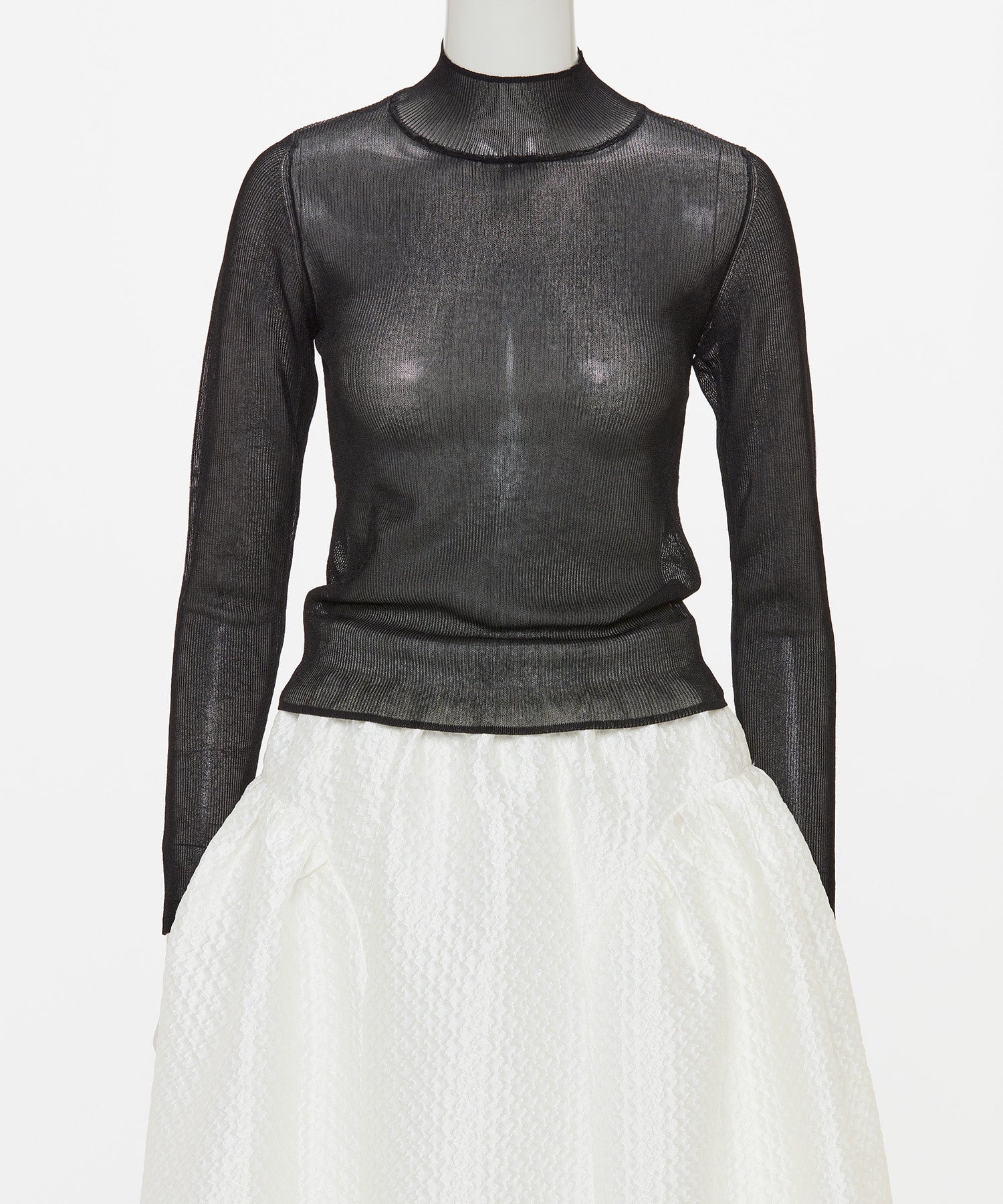 SHEER RIBBED HIGH NECK KNIT