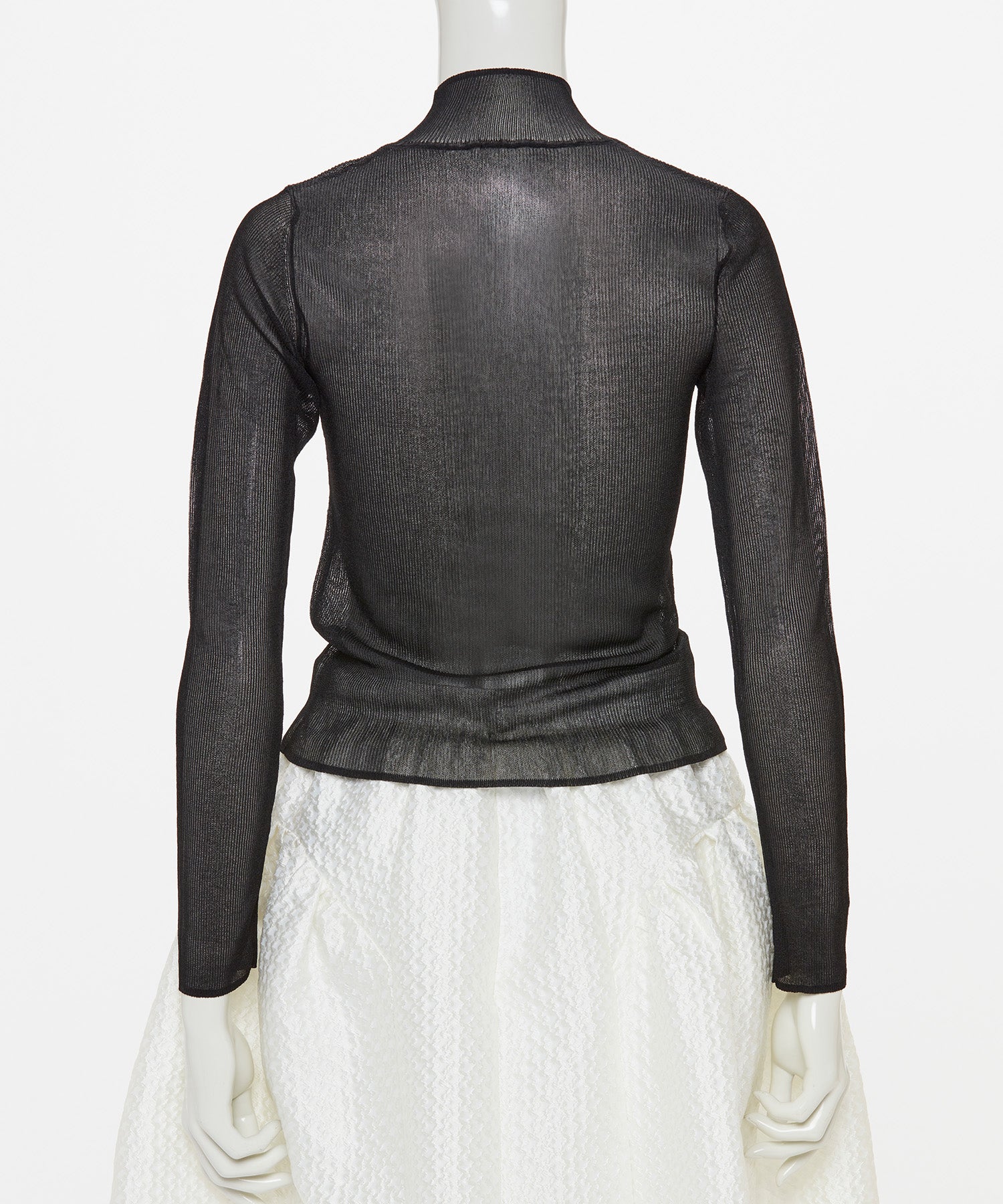 SHEER RIBBED HIGH NECK KNIT