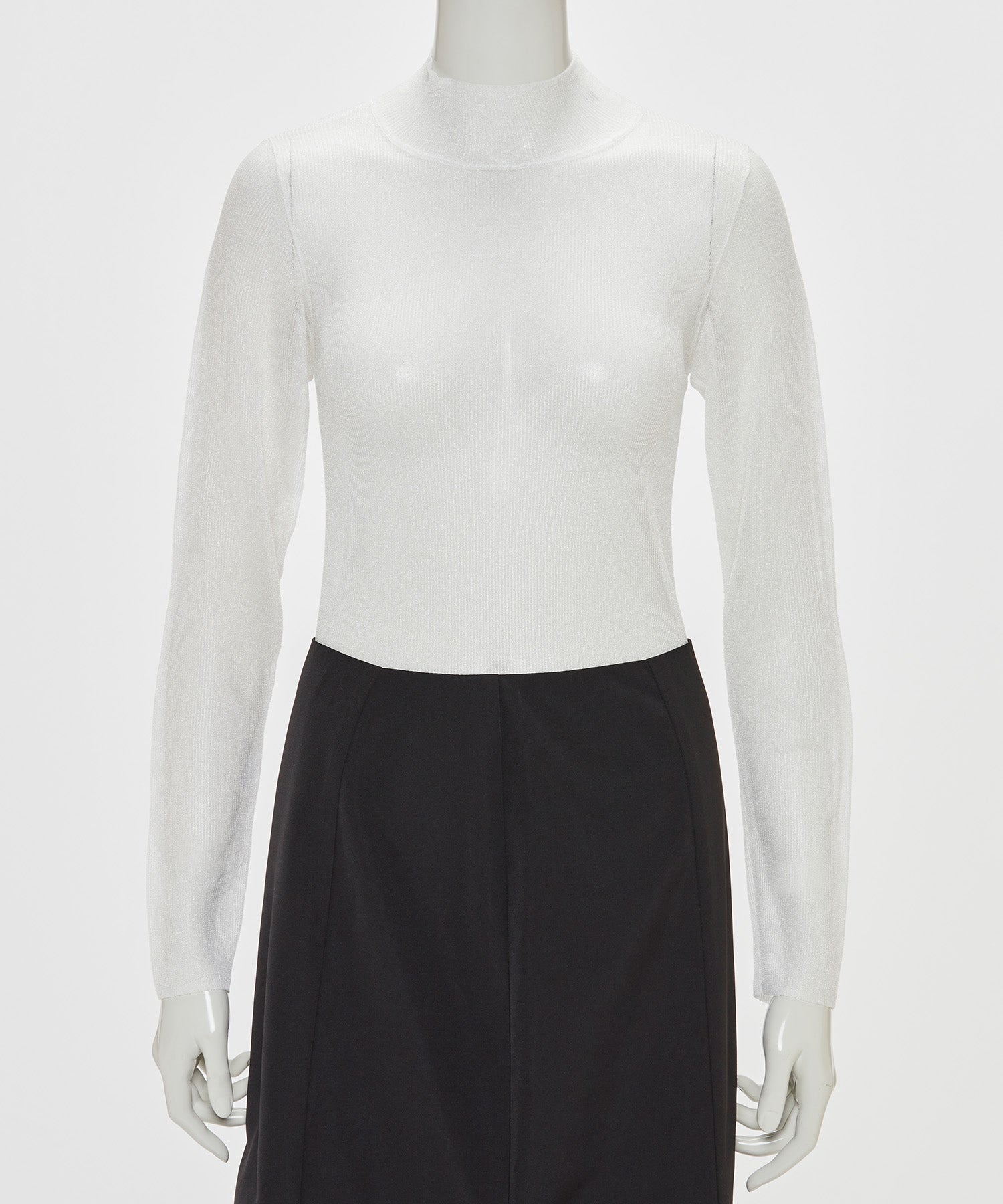 SHEER RIBBED HIGH NECK KNIT