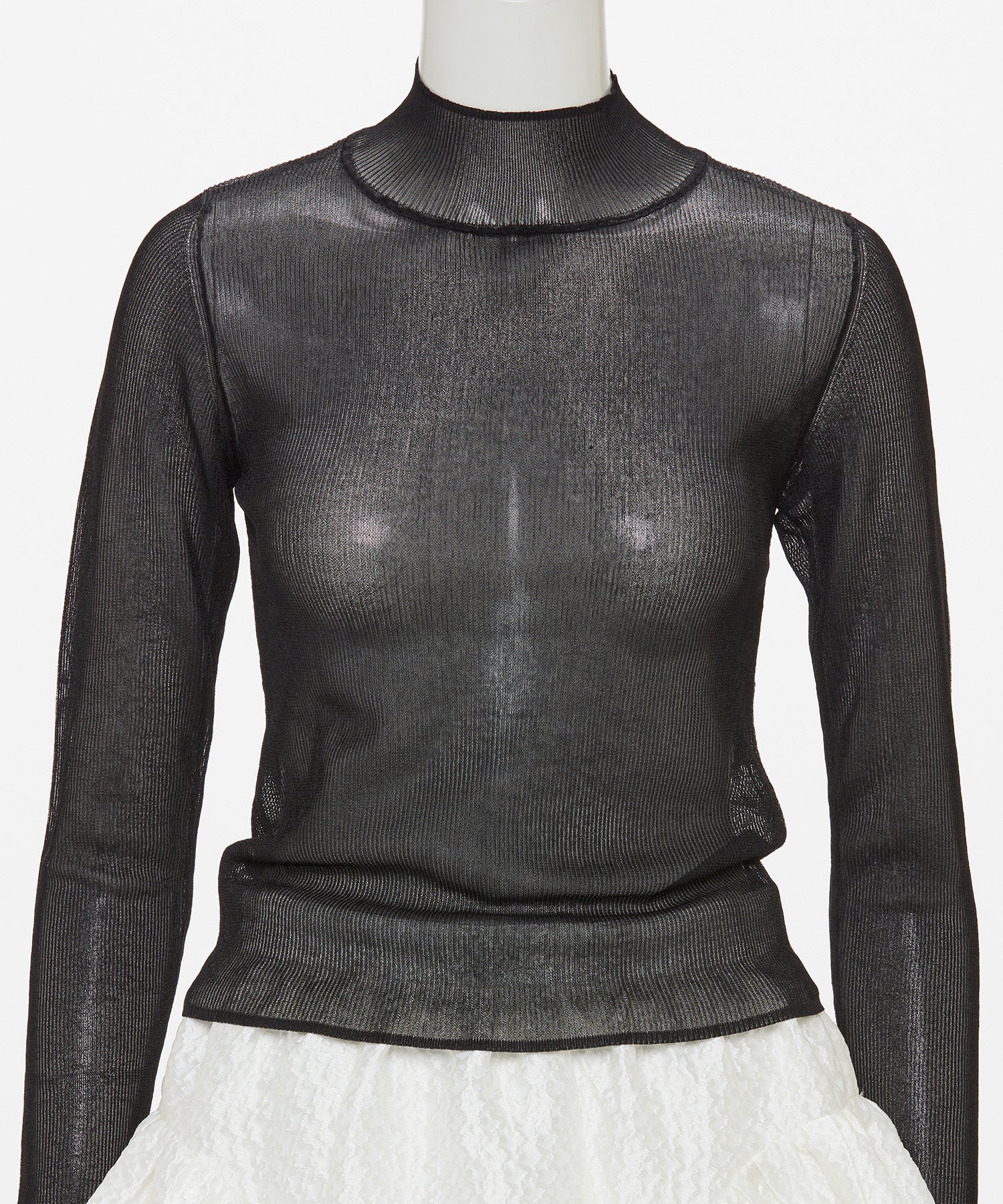 SHEER RIBBED HIGH NECK KNIT