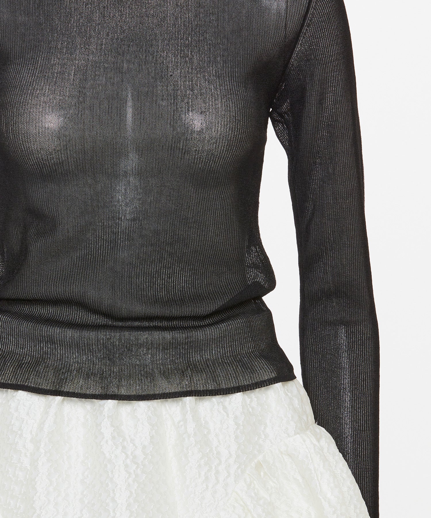 SHEER RIBBED HIGH NECK KNIT