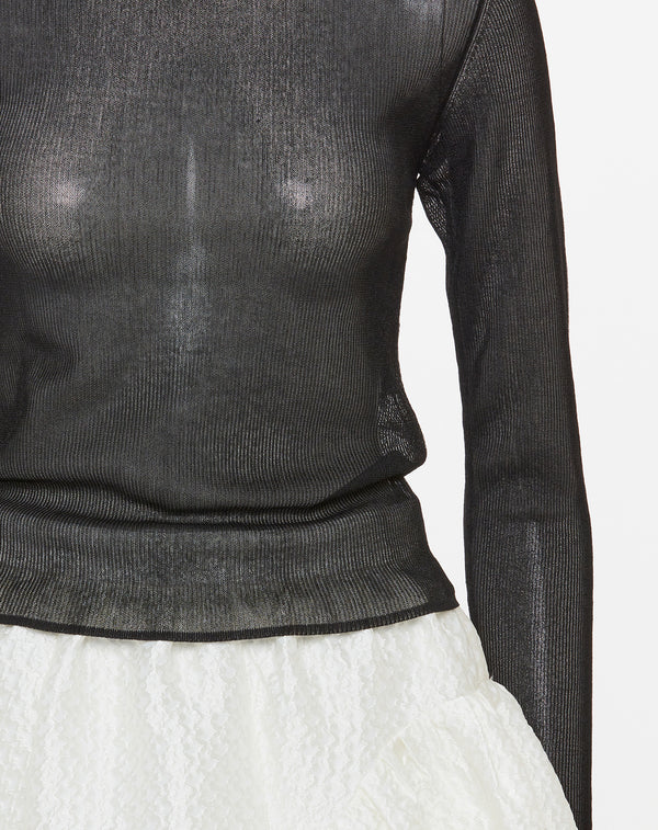 SHEER RIBBED HIGH NECK KNIT
