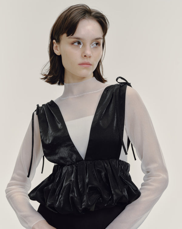 SHEER RIBBED HIGH NECK KNIT