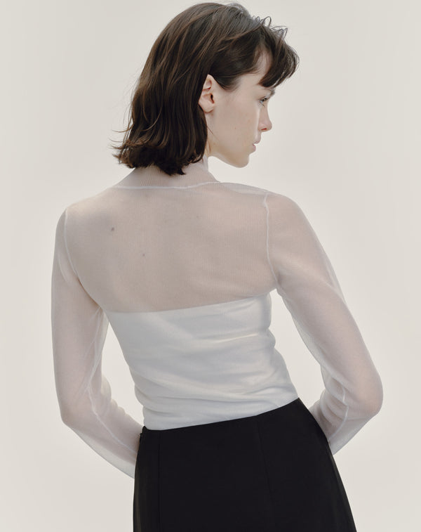 SHEER RIBBED HIGH NECK KNIT