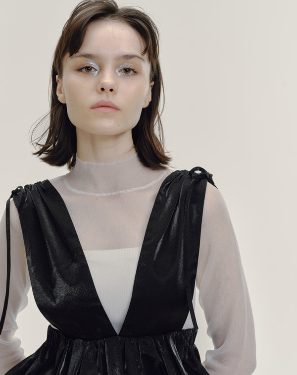 SHEER RIBBED HIGH NECK KNIT