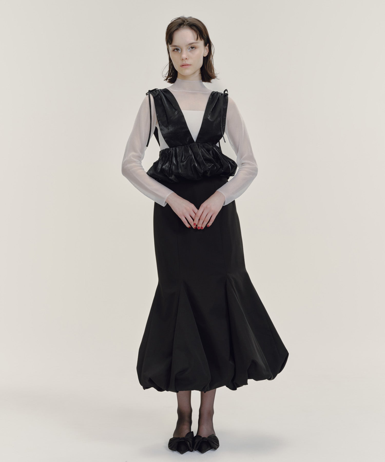 SHEER RIBBED HIGH NECK KNIT