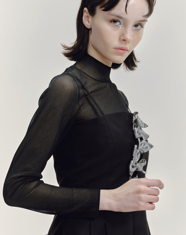 SHEER RIBBED HIGH NECK KNIT