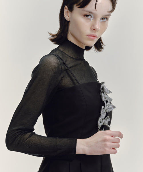 SHEER RIBBED HIGH NECK KNIT