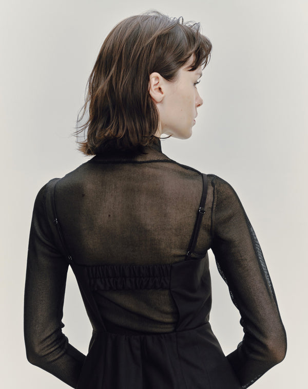 SHEER RIBBED HIGH NECK KNIT