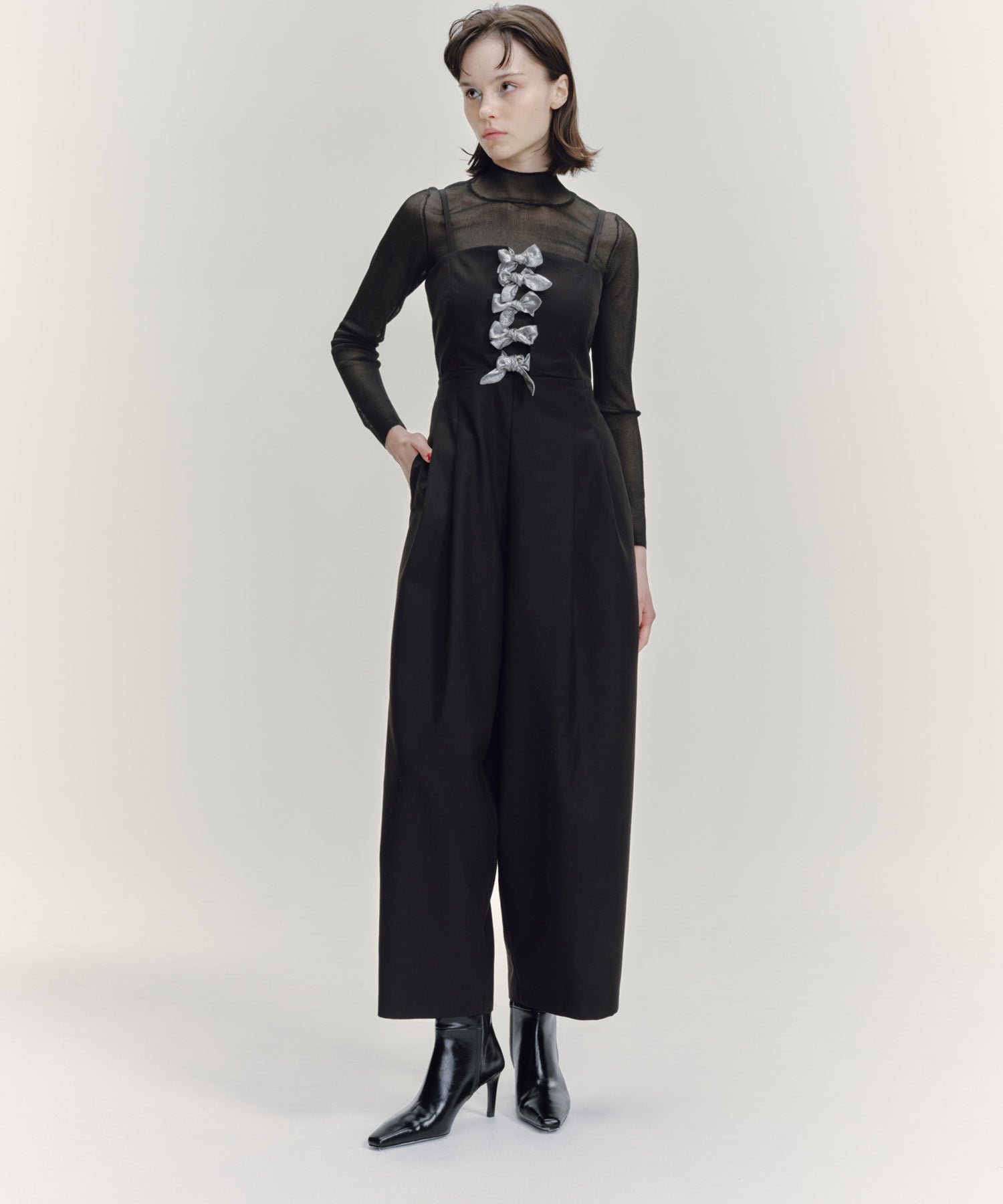 SHEER RIBBED HIGH NECK KNIT