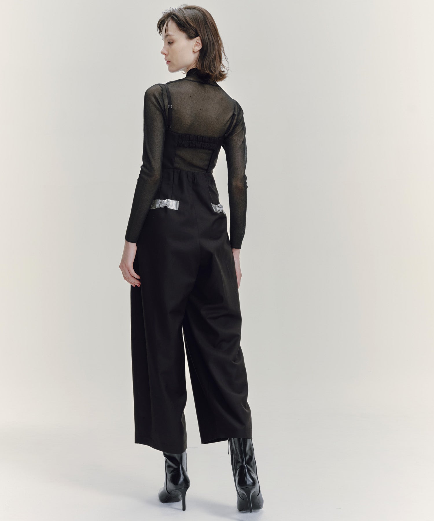 SHEER RIBBED HIGH NECK KNIT