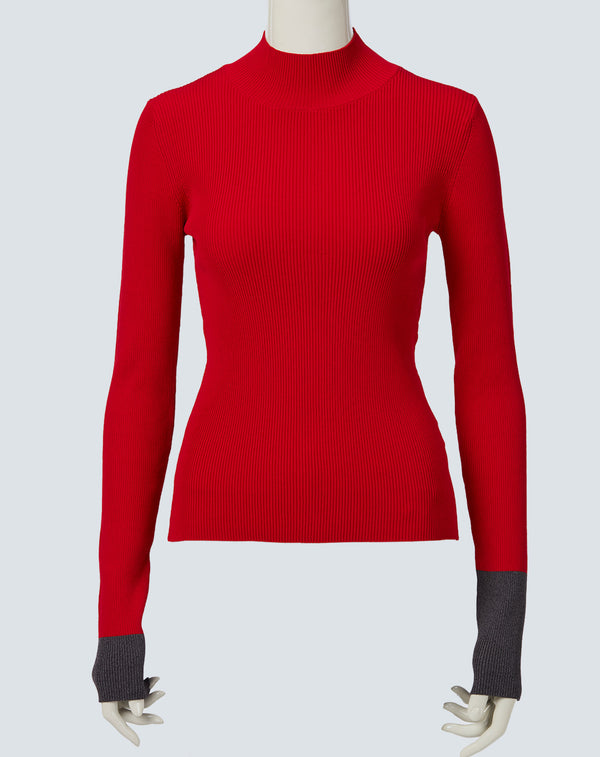 TWO-TONE HIGH-NECK KNIT TOP