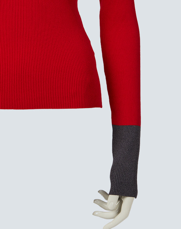 TWO-TONE HIGH-NECK KNIT TOP