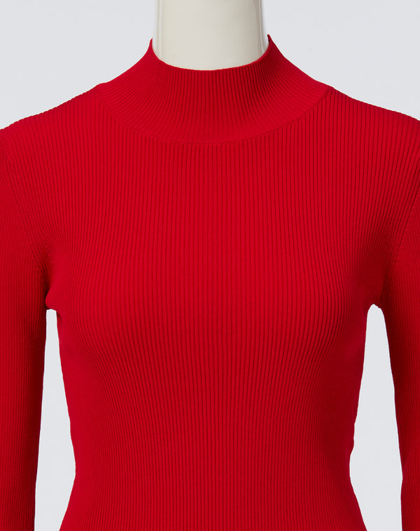 TWO-TONE HIGH-NECK KNIT TOP