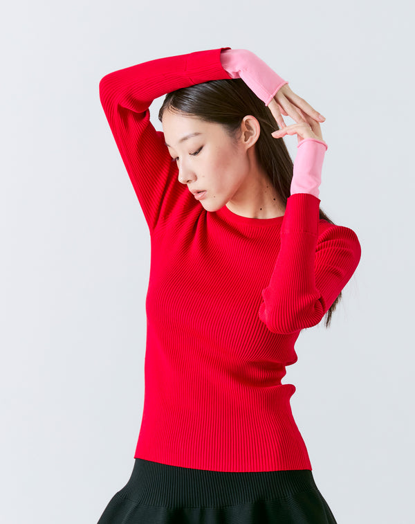 LAYERED SLEEVE CREW-NECK KNIT TOP