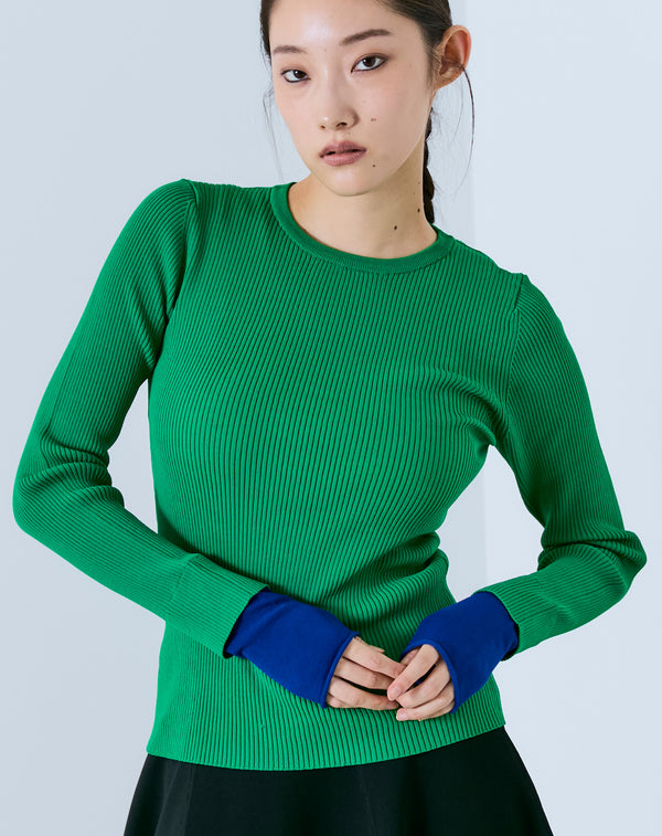 LAYERED SLEEVE CREW-NECK KNIT TOP