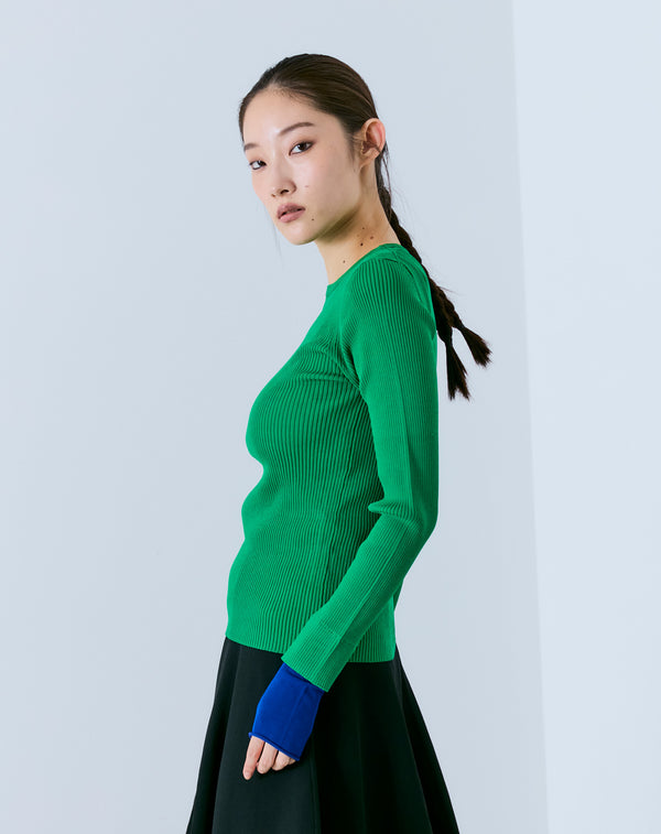 LAYERED SLEEVE CREW-NECK KNIT TOP