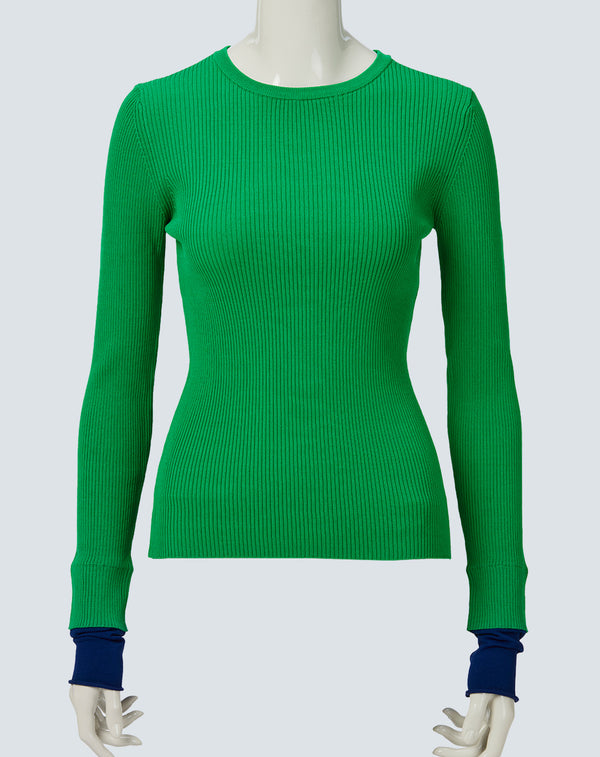 LAYERED SLEEVE CREW-NECK KNIT TOP