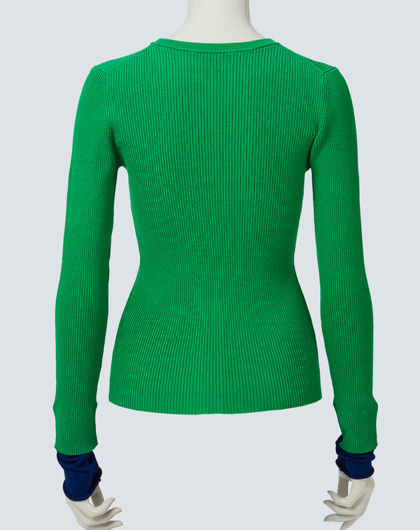 LAYERED SLEEVE CREW-NECK KNIT TOP