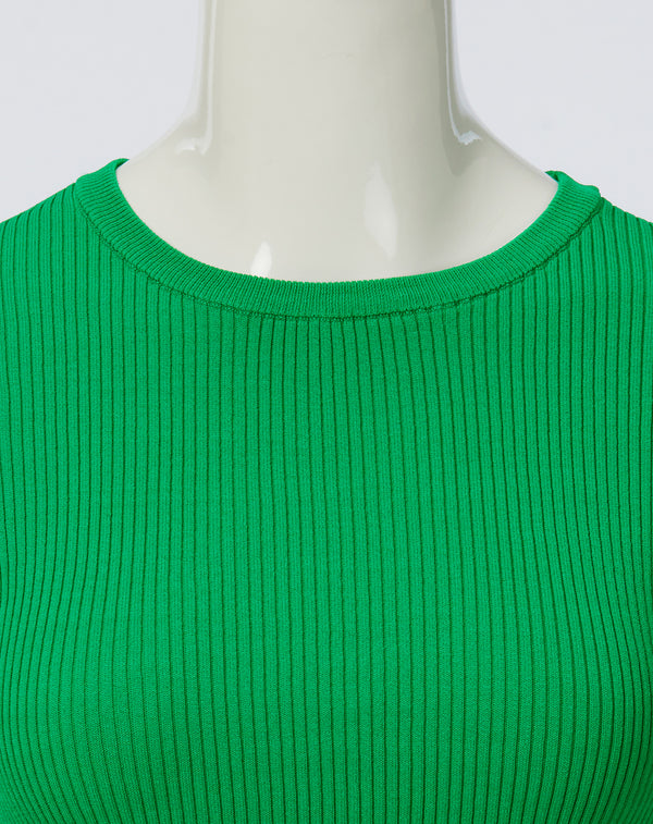 LAYERED SLEEVE CREW-NECK KNIT TOP