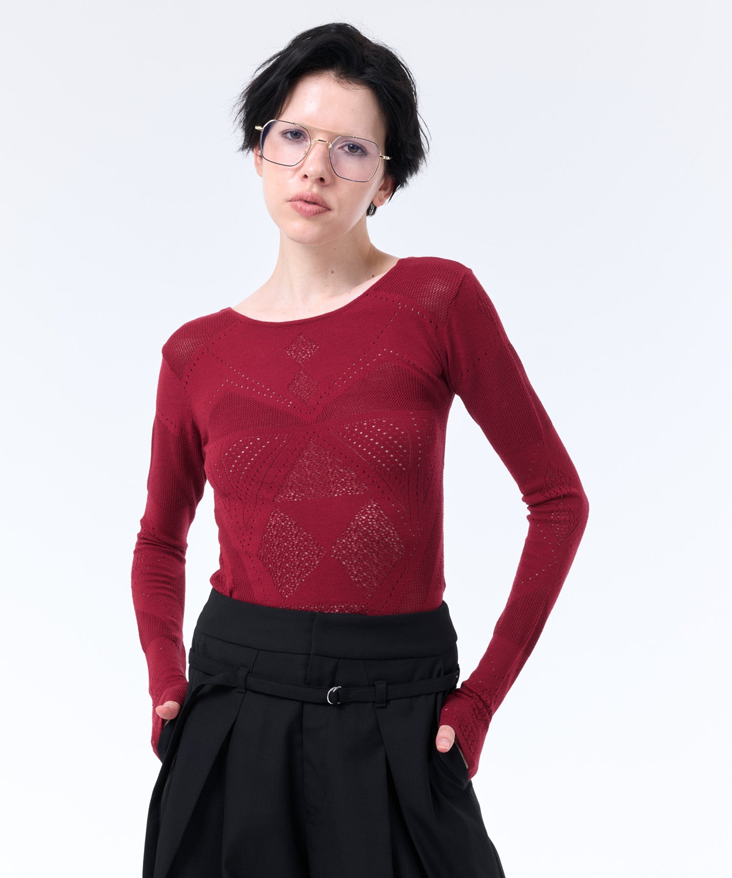 BODY FIT MESH KNIT TOP
