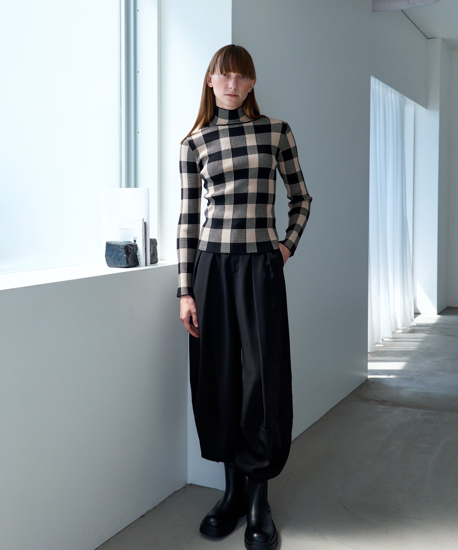 JACQUARD CHECK HIGH-NECK KNIT