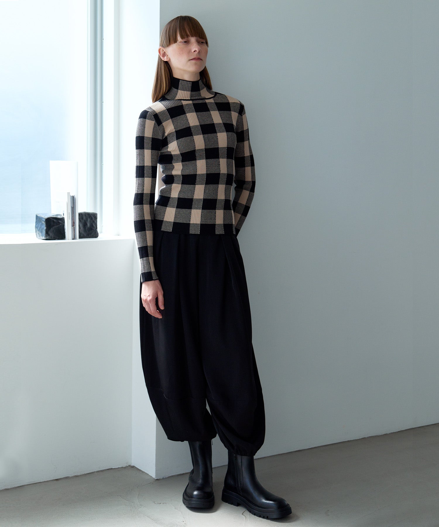 JACQUARD CHECK HIGH-NECK KNIT