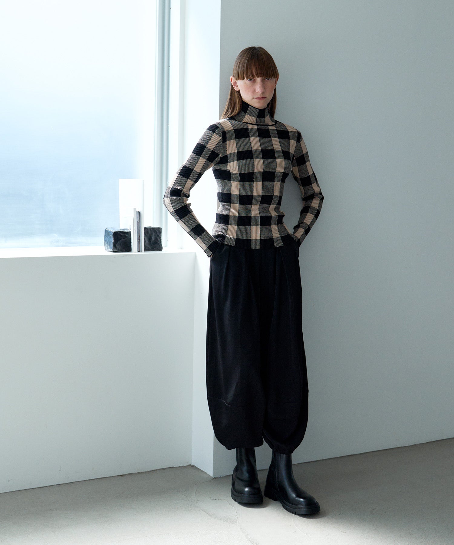 JACQUARD CHECK HIGH-NECK KNIT