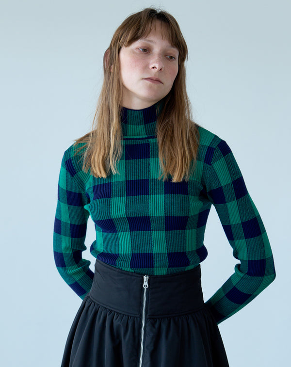 JACQUARD CHECK HIGH-NECK KNIT
