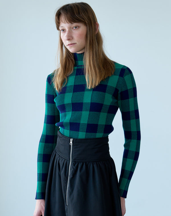 JACQUARD CHECK HIGH-NECK KNIT